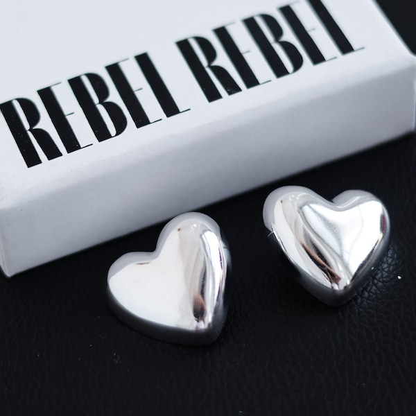 Large Heart Stud Earrings| Chunky Silver Heart Earrings| Large Stud Earrings| Minimalist Earrings| Statement Earrings| Gift For Her