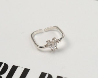Silver Heart Ring | 925 Sterling Silver Ring | Adjustable Ring | Rhinestone Ring | Minimalist Dainty Ring | Gift For Her