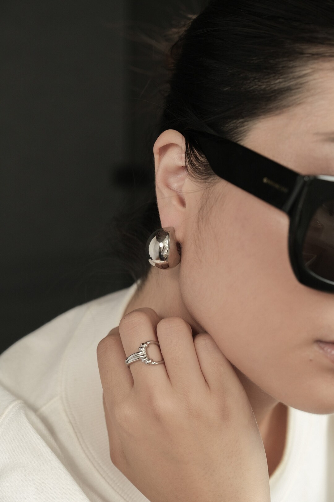 Chunky Tapered Post Hoop Earring - Silver main image 1