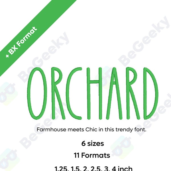 Orchard Digital Embroidery Font Alphabet | 6 sizes | Instant Download BX Font | PES + 9  formats Farmhouse Style