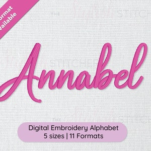 Annabel Cursive Embroidery Font; 5 sizes, instant download BX Font | PES + 9 other formats Script