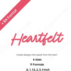 Heartfelt Script Digital Embroidery Font Alphabet 6 sizes Instant Download BX Font | PES + 9  formats