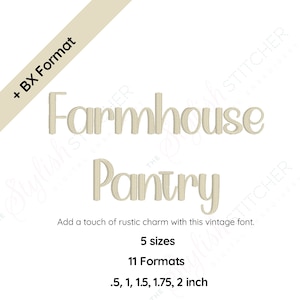 Farmhouse Pantry Digital Embroidery Font Alphabet - 5 sizes | Instant Download BX Font | PES + 9 other formats