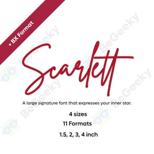 Scarlett Cursive Embroidery Font, 4 Sizes  Instant Download | BX Font | PES + 9 formats