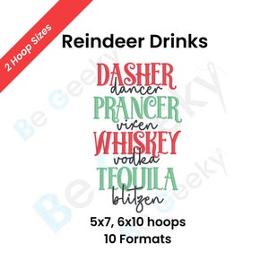 PES Christmas Reindeer Funny Embroidery File - Fits 5x7, 6x10 Hoops - Includes PES