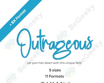 Outrageous Digital Embroidery Font Alphabet - 5 sizes, Handwritten style | Instant Download BX Font | PES + 9 formats