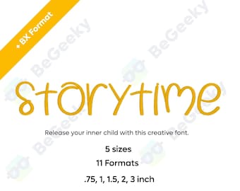 Storytime Digital Embroidery Font Alphabet | 5 sizes, Instant Download BX Font | PES + 9  formats Handwritten Style