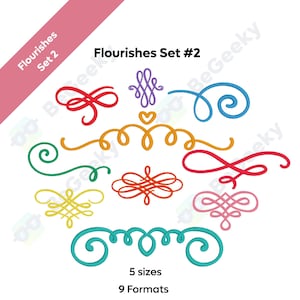 PES SET #2 Flourishes Accents and Curly Swirly Digital Machine Embroidery | 5 sizes | Set of 10 PES + 8 more formats