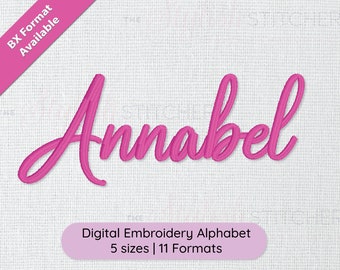 Annabel Cursive Embroidery Font; 5 sizes, instant download BX Font | PES + 9 other formats Script