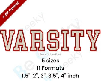 Varsity 2 Color Digital Embroidery Font Alphabet 5 Sizes Instant Download | BX font | PES + 9 formats College University