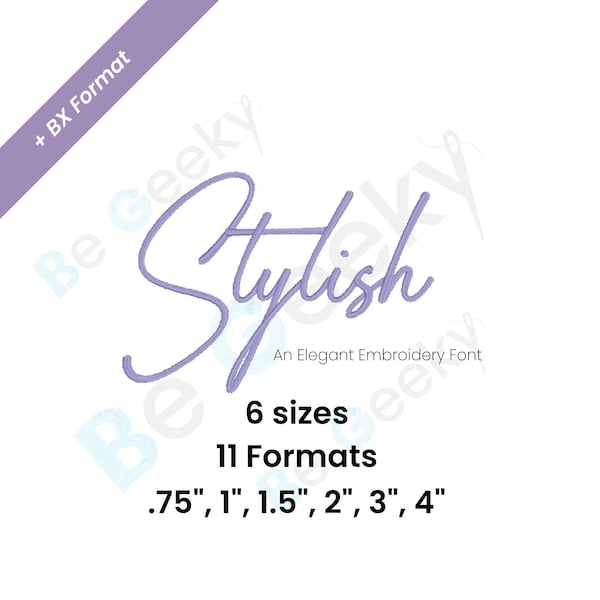 Stylish Digital Embroidery Font Alphabet 6 sizes Instant Download | BX Font | PES + 9 formats