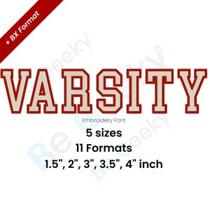 Varsity 2 Color Digital Embroidery Font Alphabet 5 Sizes Instant Download | BX font | PES + 9 formats College University