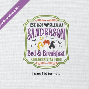 Sanderson Bed & Breakfast Halloween-borduurontwerp, 4 maten, PES-formaat + 7 formaten