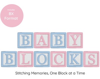 Baby Blocks Digital Embroidery Schrift Alphabet 6 Größen Sofort Download | BX Schriftart | PES + 9 Formate