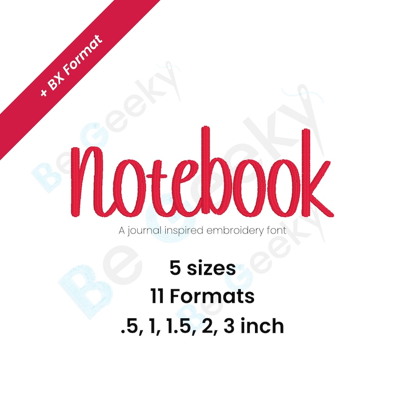 Czcionka do haftu cyfrowego Notebook Alphabet – 5 rozmiarów | Natychmiastowe pobranie | Czcionka BX | PES + 9 formatów