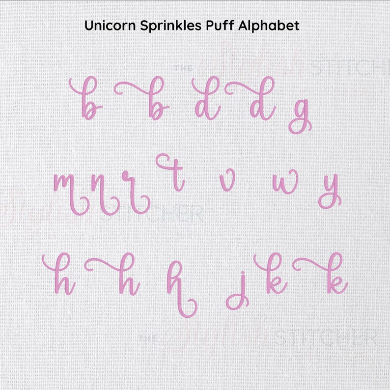 Unicorn Sprinkles Puff 3D Cursive Script Embroidery Font; 6 Sizes ...