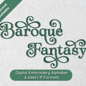 Barok fantasie cursief schrift machineborduurlettertype; 6 maten, direct downloaden BX-lettertype | PES + 9 andere indelingen