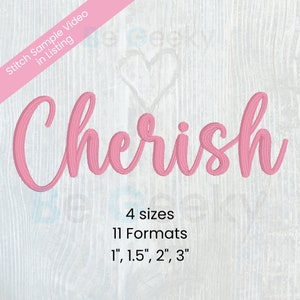 Cherish Script Digital Embroidery Font  Alphabet 4 sizes Instant Download BX Font | PES + 9 other formats