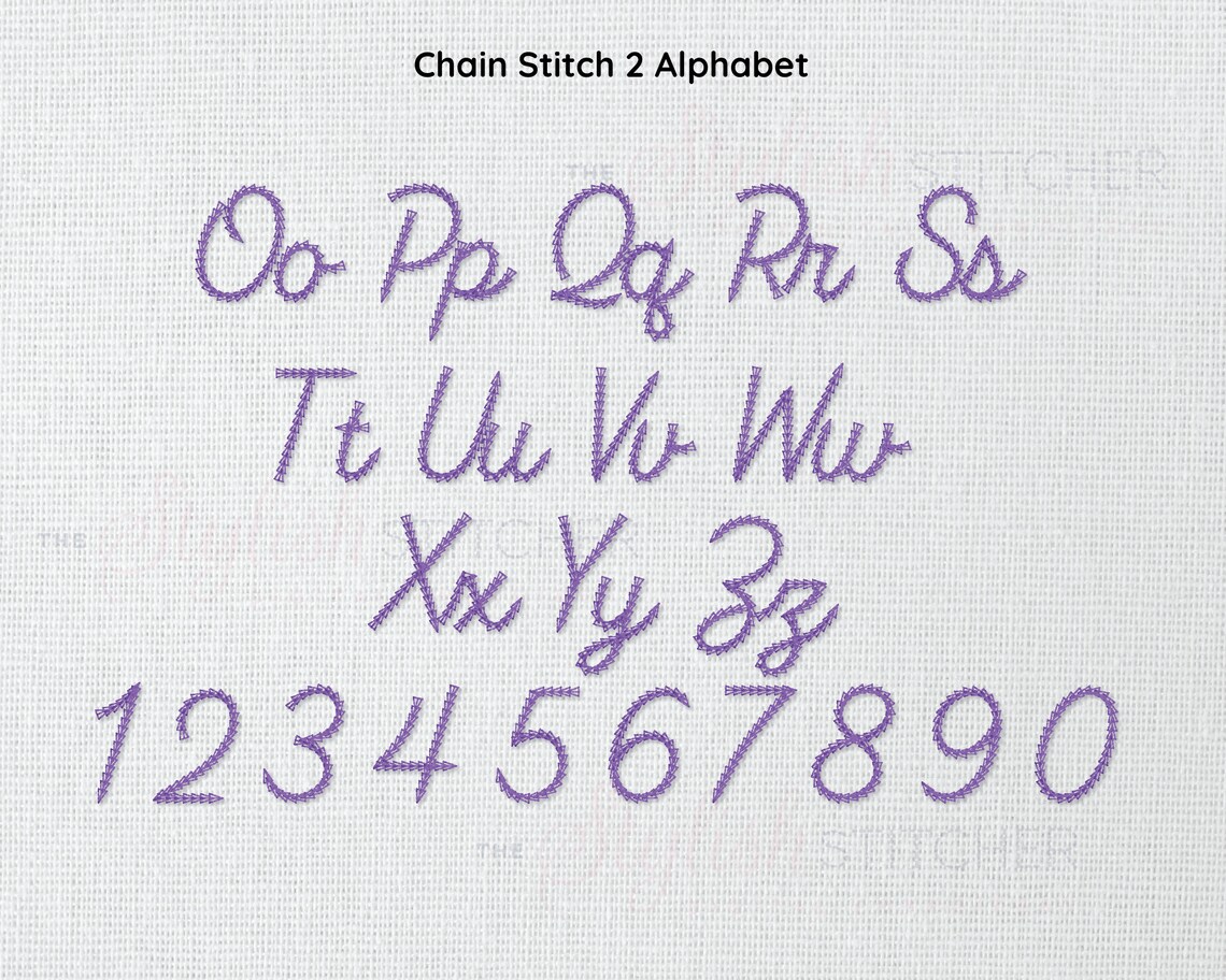 Chain Stitch Font Set 2 Cursive Embroidery Font, 7 Sizes Instant ...