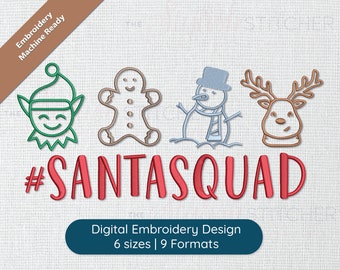 Archivo de bordado Santa Squad Navidad - 6 tamaños - Incluye PES + 8 otros formatos