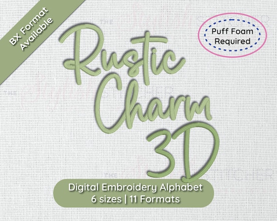 Rustic Charm 3D Puff Embroidery Font, Cursive Puff Embroidery Font for Hats, Script Machine Embroidery Alphabet, BX PES