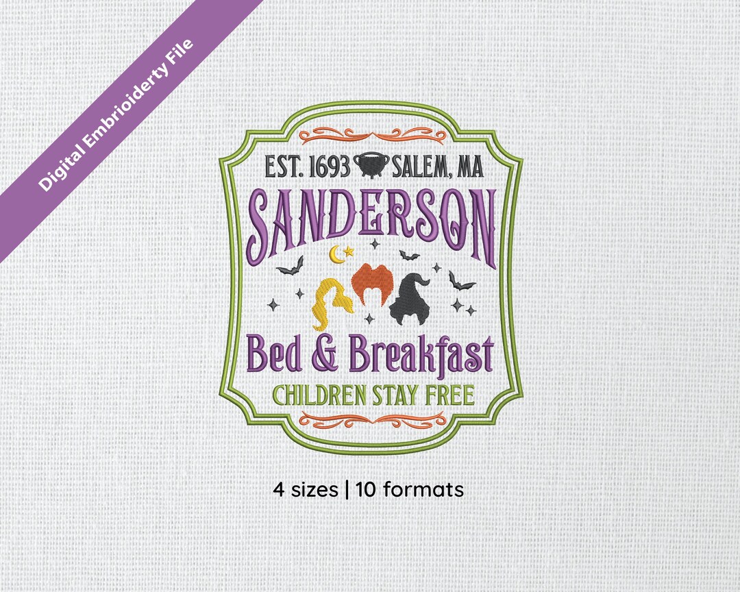 Sanderson Bed &amp; Breakfast Halloween Embroidery Design, 4 Sizes, PES ...