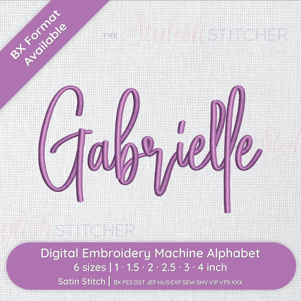 Gabrielle Cursive Script Embroidery Font; 6 Sizes, Instant Download BX ...