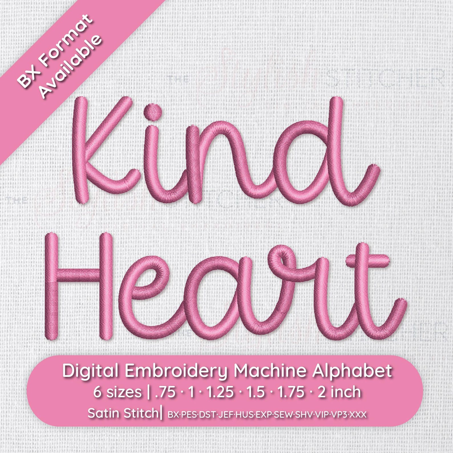 Kind Heart Cursive Script Embroidery Font; 6 Sizes, Instant Download BX ...