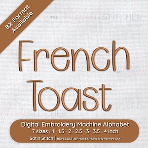 French Toast Digital Embroidery Font Alphabet 7 sizes Farmhouse Style Instant Download BX Font | PES + 9 other formats