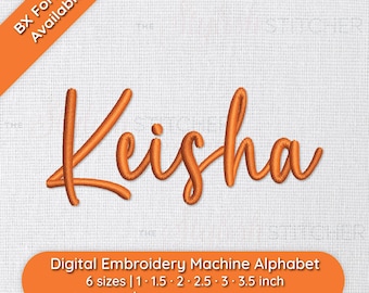 Keisha Cursive Script Digital Embroidery Font Alphabet; 6 sizes, instant download BX Font | PES + 9 additional files for embroidery machines
