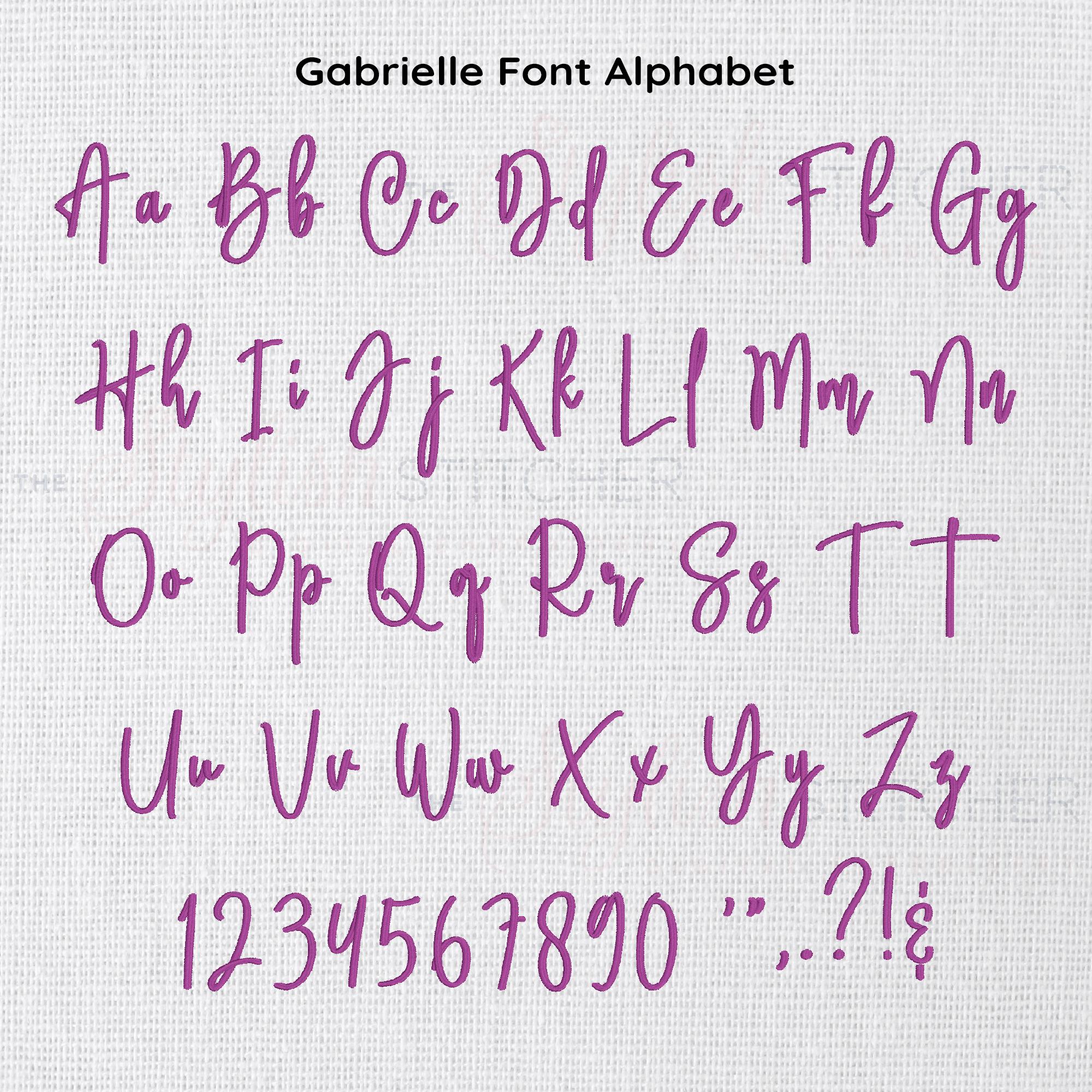 Gabrielle Cursive Script Embroidery Font; 6 Sizes, Instant Download BX ...