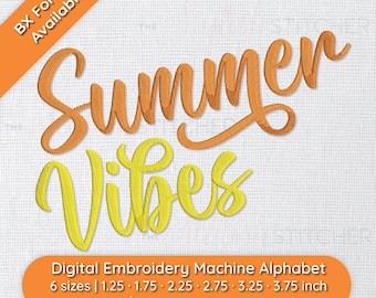 Summer Vibes Digital Embroidery Font Alphabet Fill Stitch | 6 sizes, Instant Download BX Font | PES + 9  formats