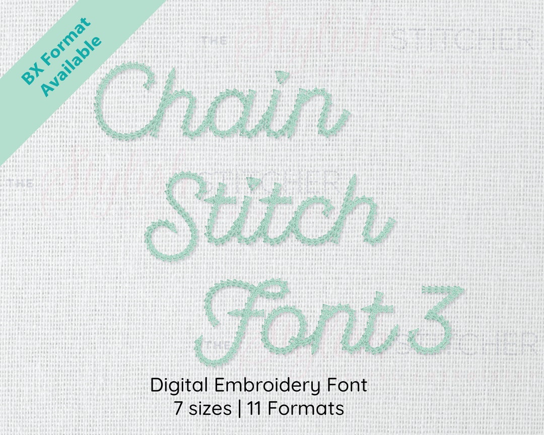 Chain Stitch Font Set 3 Cursive Embroidery Font, 7 Sizes Instant ...
