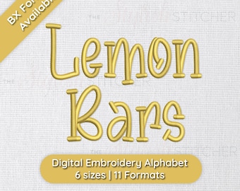 Lemon Bars Machine Embroidery Alphabet; 6 sizes, instant download BX Font | PES + 9 other formats for Embroidery Machines, kids playful font