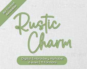 Rustic Charm Cursive Script Embroidery Font; 6 sizes, instant download BX Font | PES + 9 other formats for Embroidery Machines