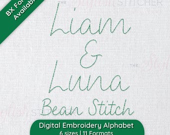 Liam & Luna Cursive Bean Stitch Embroidery Font Machine Embroidery Alphabet, 6 Sizes,  Instant Download | BX Font | PES + 9 formats