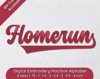 Homerun Digital Embroidery Font Alphabet 8 Sizes Instant Download | BX font | PES + 9 formats High School College University Baseball