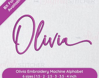 Olivia Cursive Script Embroidery Font; 6 sizes, instant download BX Font | PES + 9 other formats for Embroidery Machines