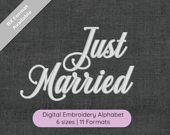 Just Married Cursive Embroidery Font; 6 sizes, instant download BX Font | PES + 9 other formats