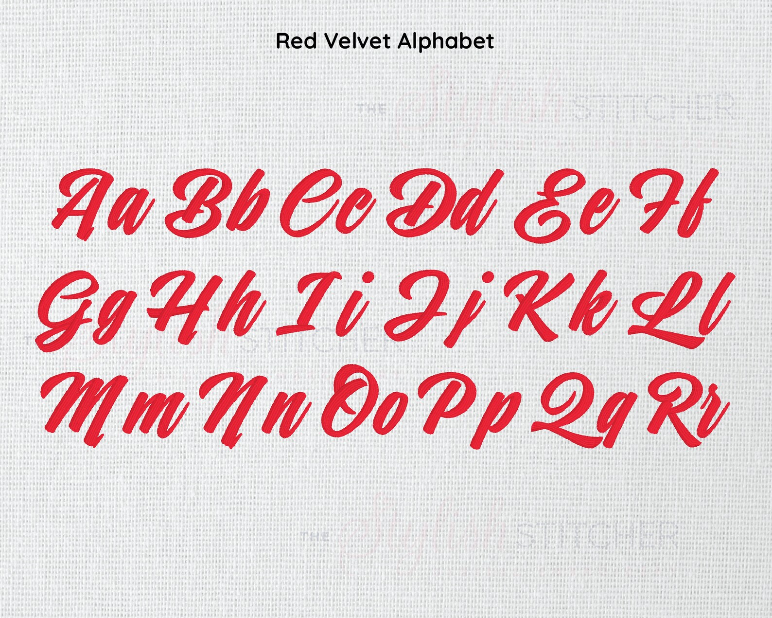 Red Velvet Cursive Script Embroidery Font Alphabet; 5 Sizes, Instant ...