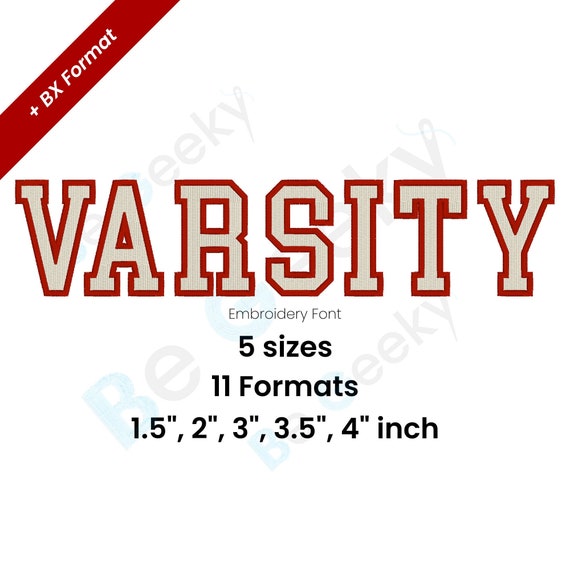 Varsity 2 Color Digital Embroidery Font Alphabet 5 Sizes Instant Download | BX font | PES + 9 formats College University