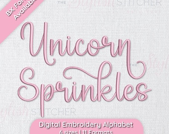 Unicorn Sprinkles Cursive Script Embroidery Font; 6 sizes, instant download BX Font | PES + 9 other formats for Embroidery Machines