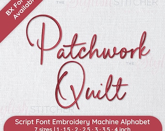 Patchwork Quilt Cursive Script Embroidery Font, Machine Alphabet with 7 Sizes, BX, PES +more, Digital Download for Embroidery Machines
