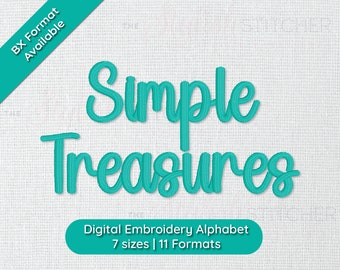 Simple Treasures Cursive Script Embroidery Font; 7 sizes, instant download BX Font | PES + 9 other formats for Embroidery Machines