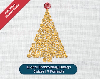 Ornate Filigree Christmas Tree Antique Embroidery File - 4 sizes - Includes PES + 8 other formats