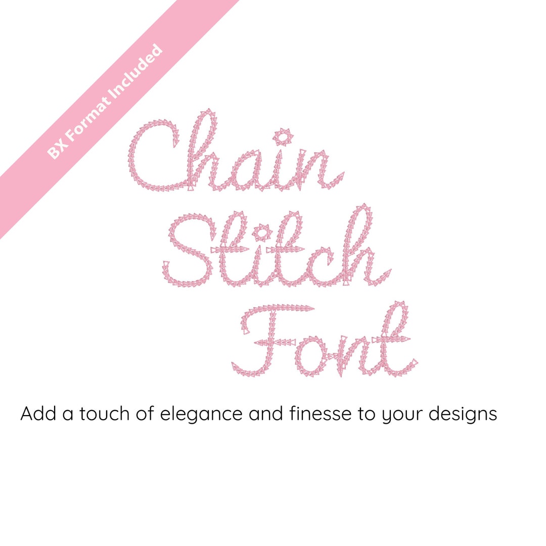 Chain Stitch Font Cursive Embroidery Font, 7 Sizes Instant Download BX ...