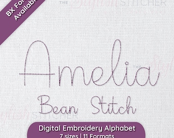 Amelia Cursive Bean Stitch Machine Embroidery Font Embroidery Alphabet, 7 Sizes,  Instant Download | BX Font | PES + 9 formats
