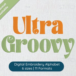 Ultra Groovy Digital Embroidery Font Alphabet Fill Stitch | 6 tamanhos, Download instantâneo BX Font | PES + 9 formatos
