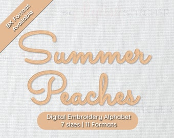 Fuente de bordado cursiva Summer Peaches; 7 tamaños, descarga instantánea BX Font / PES + 9 formatos adicionales para máquinas de bordar