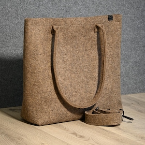 Large Wool Felt Handbag with leather handles - crossbody bag